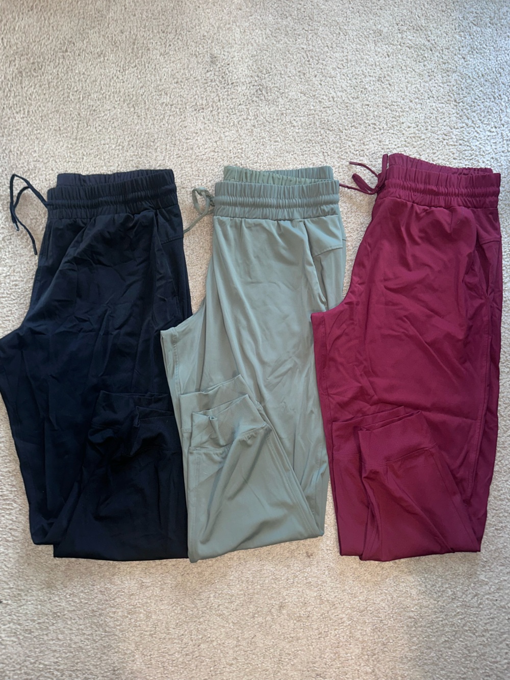 3 Pair Travel Joggers in Black, Olive Green, Maroon